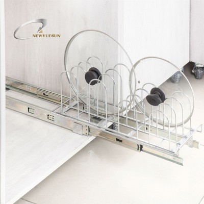 kitchen accessories cabinet metal pull out baskets pot cover/lid rack