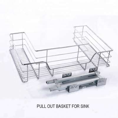 Kitchen cabinet metal steel  pull out wire baskets under sink with soft-closing slide