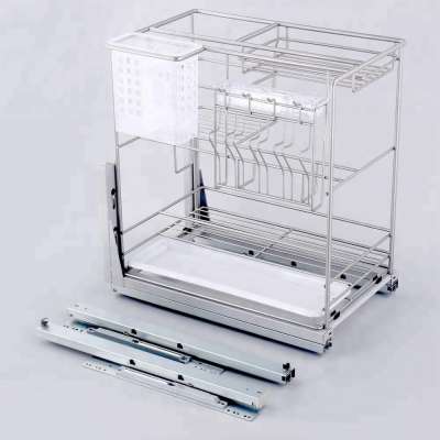 Kitchen cabinet baskets nano plating iron pull-out wire drawer basket with soft-closing slide