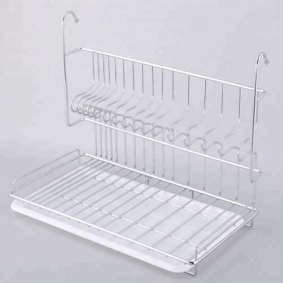 Kitchen stainless steel wall hanging dish drying rack with tray