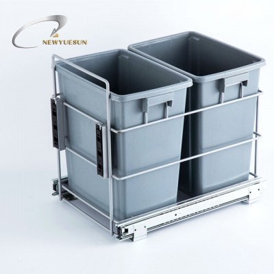 Kitchen hardware cabinet pull out 2*20L waste bins basket without lid