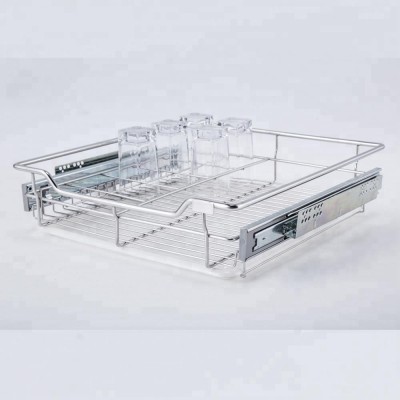 Kitchen stainless steel 304 pull out wire basket for glass