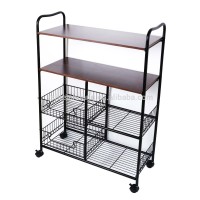 Kitchen shelf metal wire mesh fruit storage trolley cart with basket