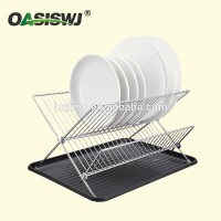 Chrome plated Folding Dish Rack With a Plastic Tray